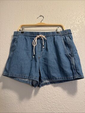 Relaxed Denim Drawstring Women’s Shorts - Blue